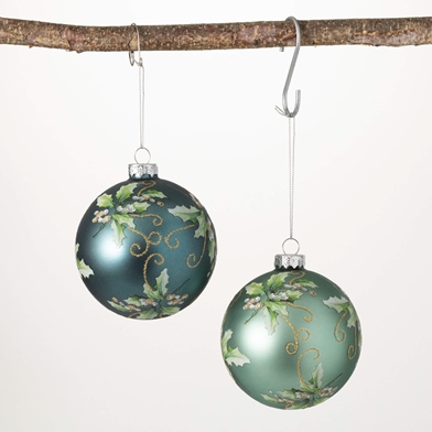 HOLLY BALL ORNAMENT SET OF 2