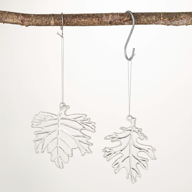 FROSTED LEAF ORNAMENT SET OF 2