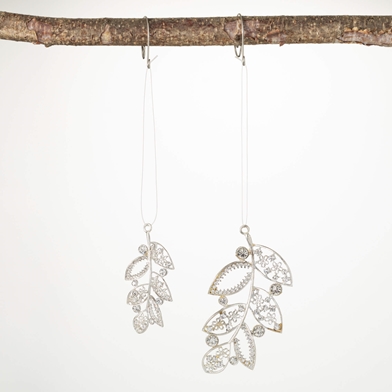 JEWELED LEAF ORNAMENT SET OF 2