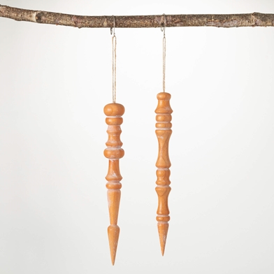 WOODEN FINIAL ORNAMENT PAIR