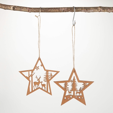 WOODLAND STAR ORNAMENT SET 2