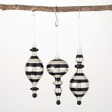 STRIPED FINIAL  ORNAMENT TRIO