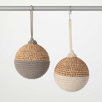 WOODEN BEADED BALL ORNAMENTS