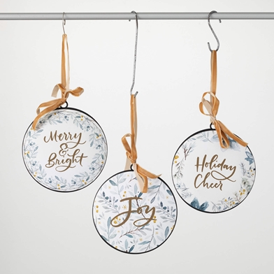 HOLIDAY TEXT DISC ORNAMENTS