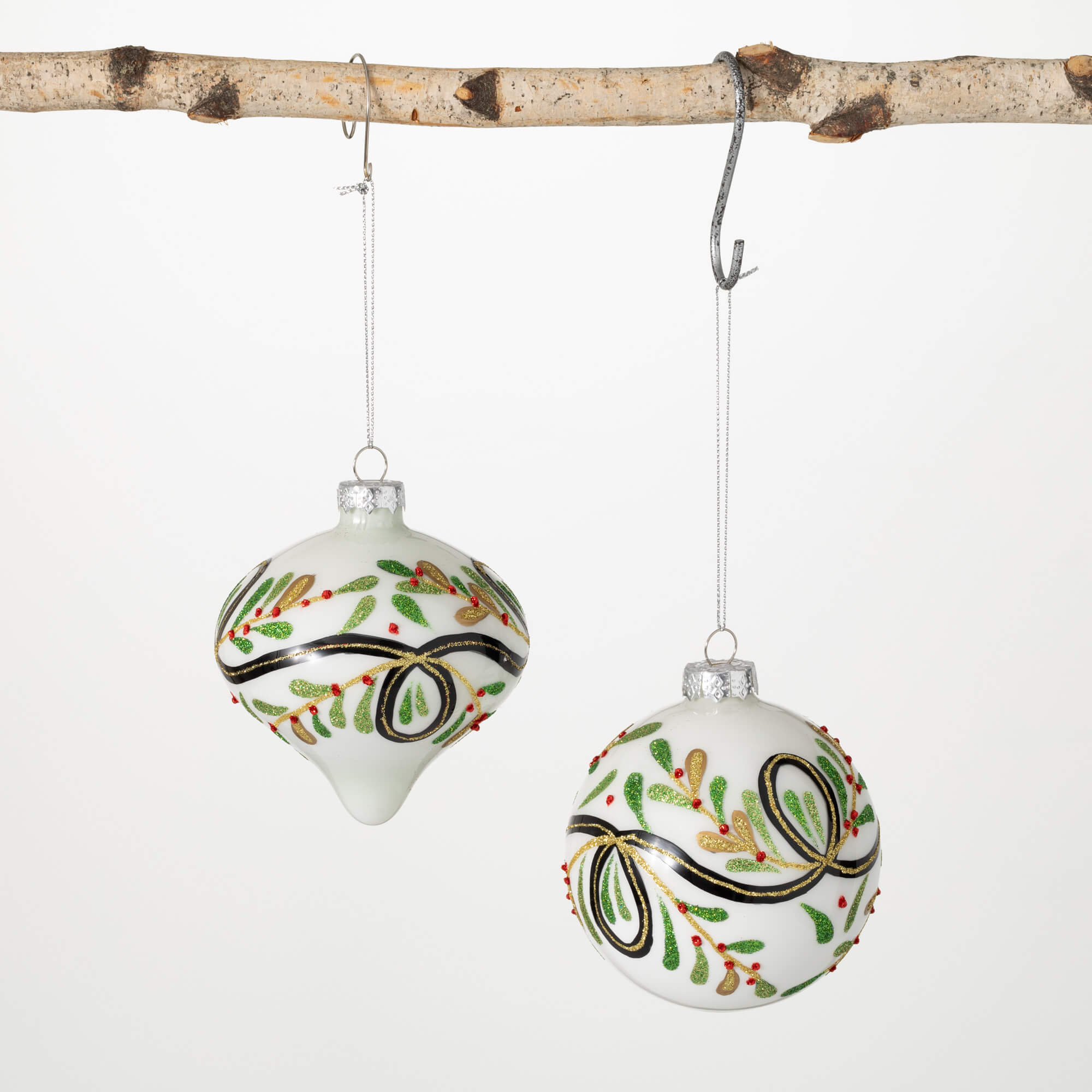 HOLLY RIBBON ORNAMENT SET 2