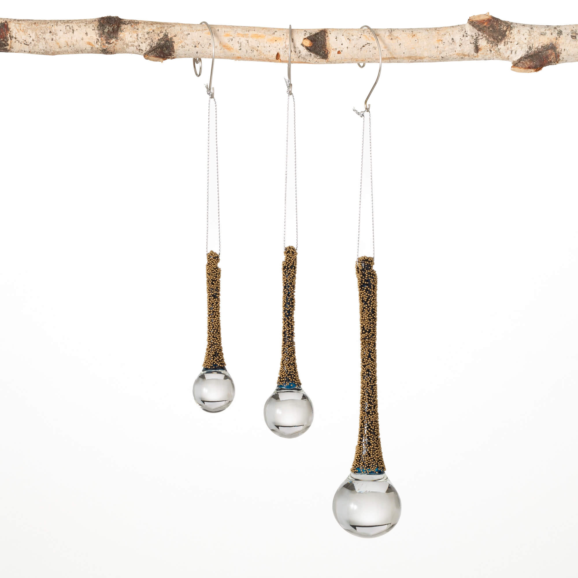 BEADED GLASS DROP BALL ORNAMEN
