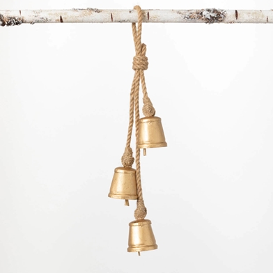 GOLD SWAG BELL ORNAMENT TRIO