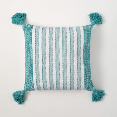 WOVEN WHITE & SEAFOAM PILLOW