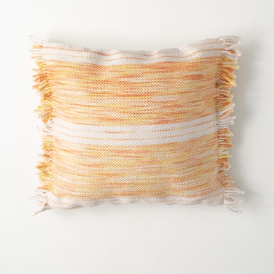 YELLOW STRIPED FRINGED PILLOW