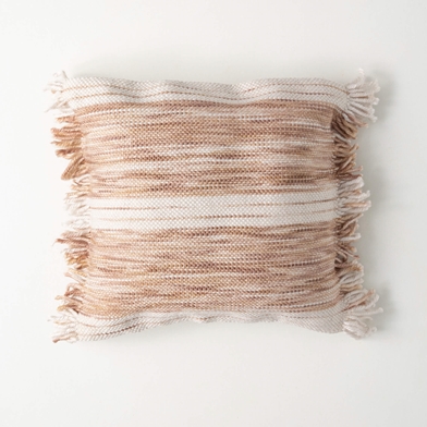 MOCHA STRIPED FRINGED PILLOW