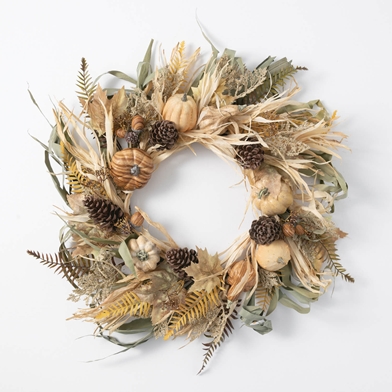 WHITE PUMPKIN HUSK FALL WREATH