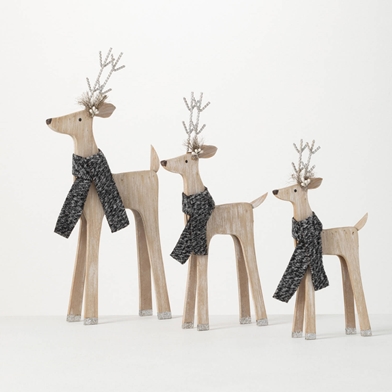 WOOD DEER FIGURINE SET 3