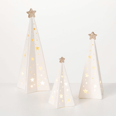 LIGHTED PORCELAIN TREE SET 3