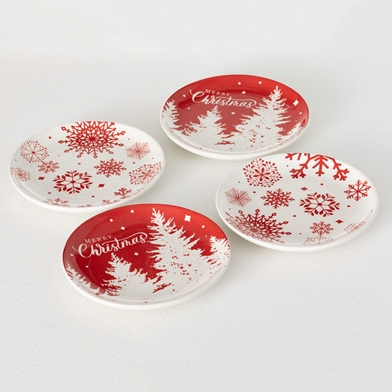 RED SNOWFLAKE SNACK PLATE SET