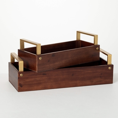 MODERN WOOD TRAY SET W HANDLES