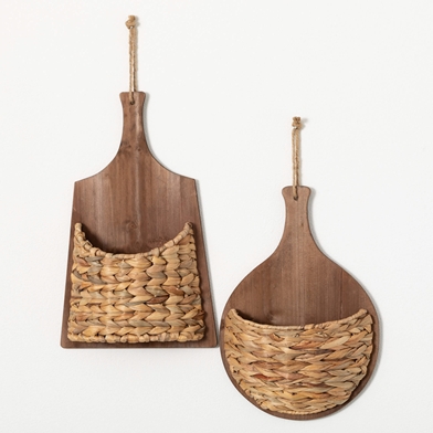 WOOD WALL BASKET SET OF 2