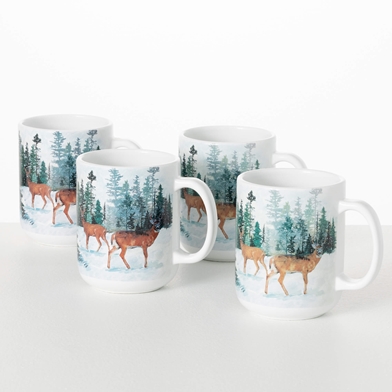 FOREST DEER SCENE MUG SET OF 4