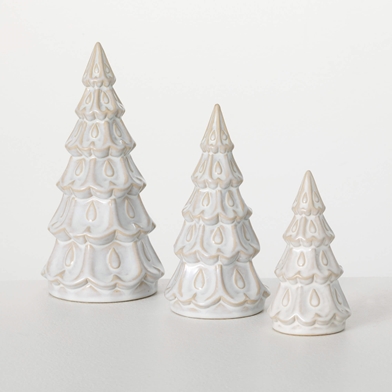 CERAMIC CREAM PINE TREE SET 3