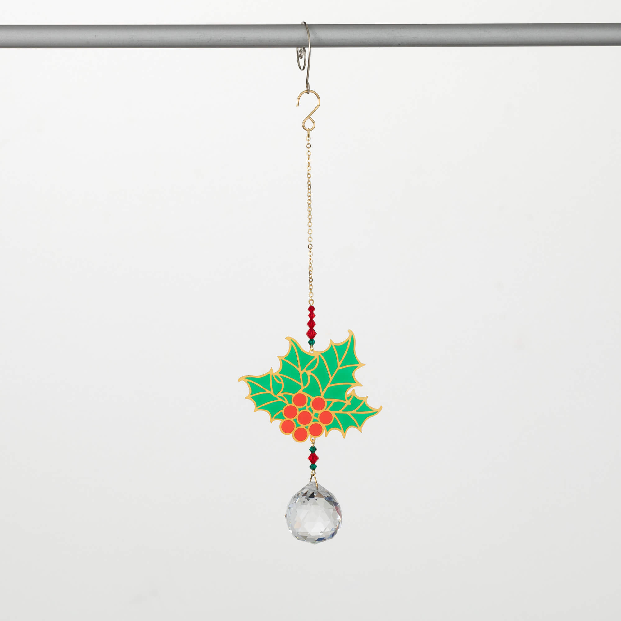 RED GREEN HOLLY GEM SUNCATCHER