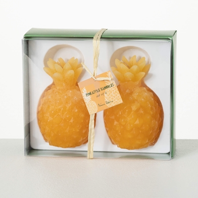 YELLOW PINEAPPLE CANDLE SET 2