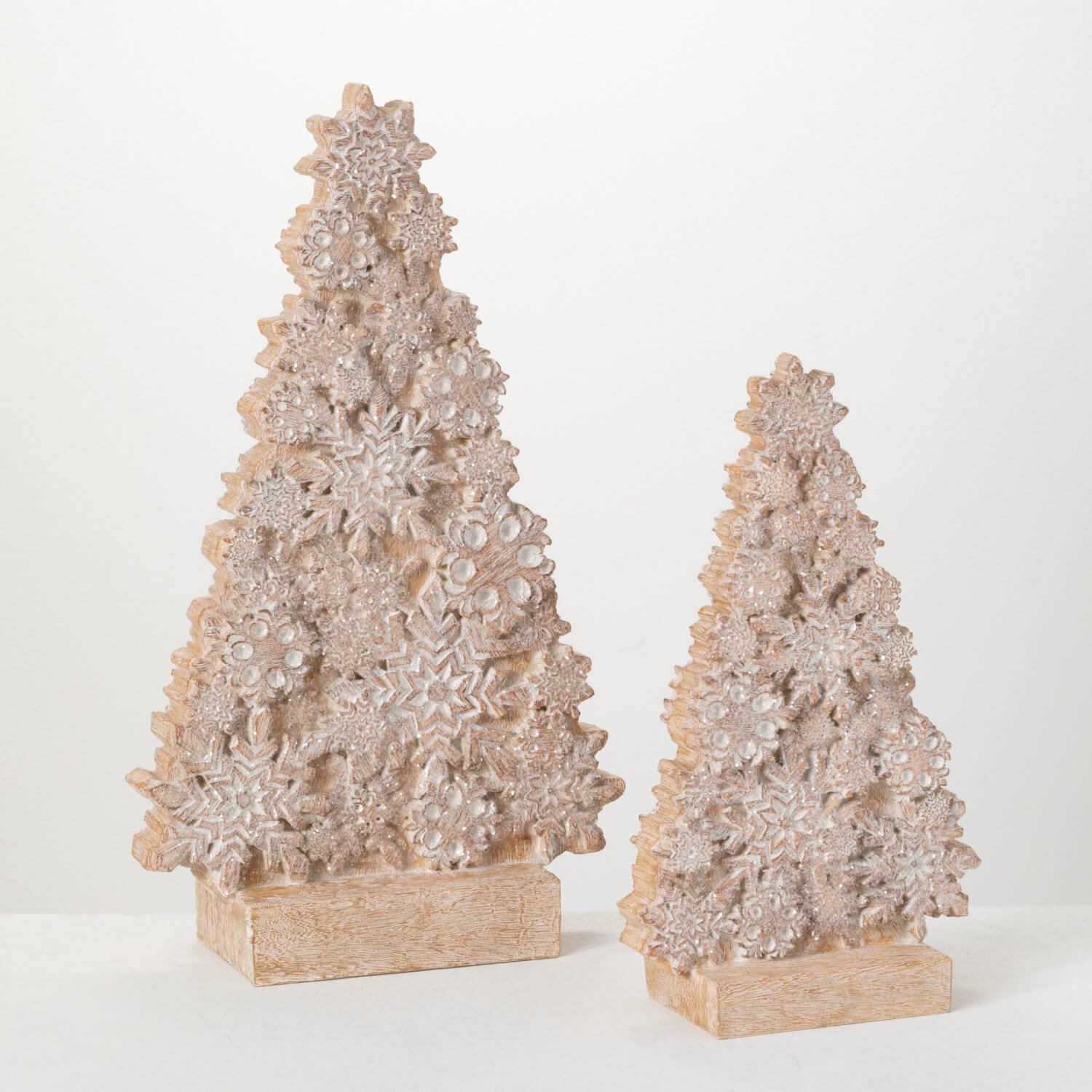 WHITEWASHED SNOWFLAKE TREE SET
