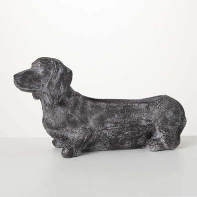 GRAY DACHSHUND PLANTER