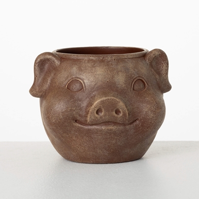 BROWN OUTDOOR PIG PLANTER