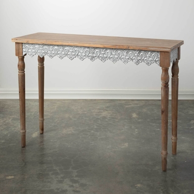 TIN SCALLOPED WOOD SOFA TABLE