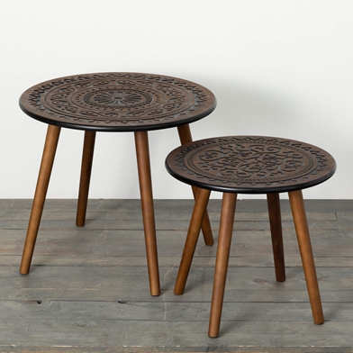 HAND-CARVED WOOD SIDE TABLES