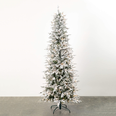 7' LIT SLIM FLOCKED XMAS TREE