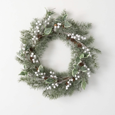 22" PINE LEAF AND BERRY WREATH