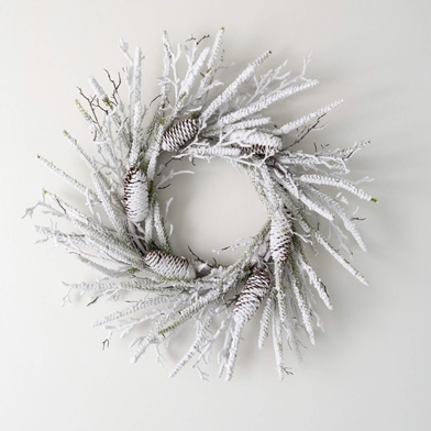 FLOCKED PINE TWIG WREATH